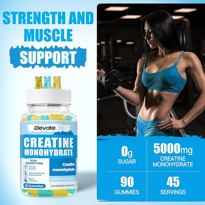 Creatine Monohydrate Gummies 5000mg for Men & Women, Chewables Creatine Monohydrate for Muscle Strength, Muscle Builder, Energy Boost, Pre-Workout Supplement(90 Count)-Blueberry Pineapple