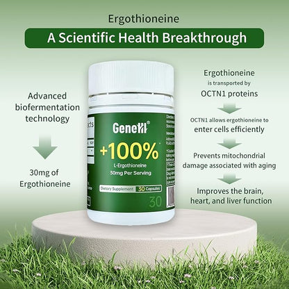 L-Ergothioneine Supplement, 30mg(EGT)/Serving, 6X Ergothioneine Mushroom Extract Supplements Longevity, Immune Support, Heart Health & Brain Supplement, Lab Tested, Made in USA (30 Servings)