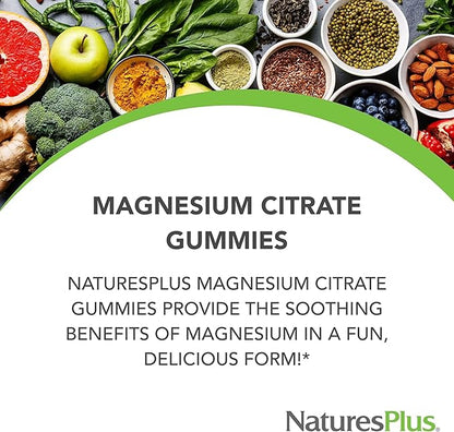NaturesPlus Gummies Magnesium Citrate - 75 Gummies, Raspberry - Helps Calm The Mind & Body, Supports Bone Density - Vegetarian, Gluten Free, Non-GMO - 25 Servings