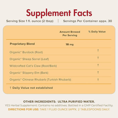 Herbal Health Supplements for Adults - Immune Support Supplement Women and Men | Burdock, Sheep Sorrel, Wildcrafted Cat's Claw, Slippery Elm, Chinese Rhubarb Vitamins Supplements | 31oz Liquid | Yes
