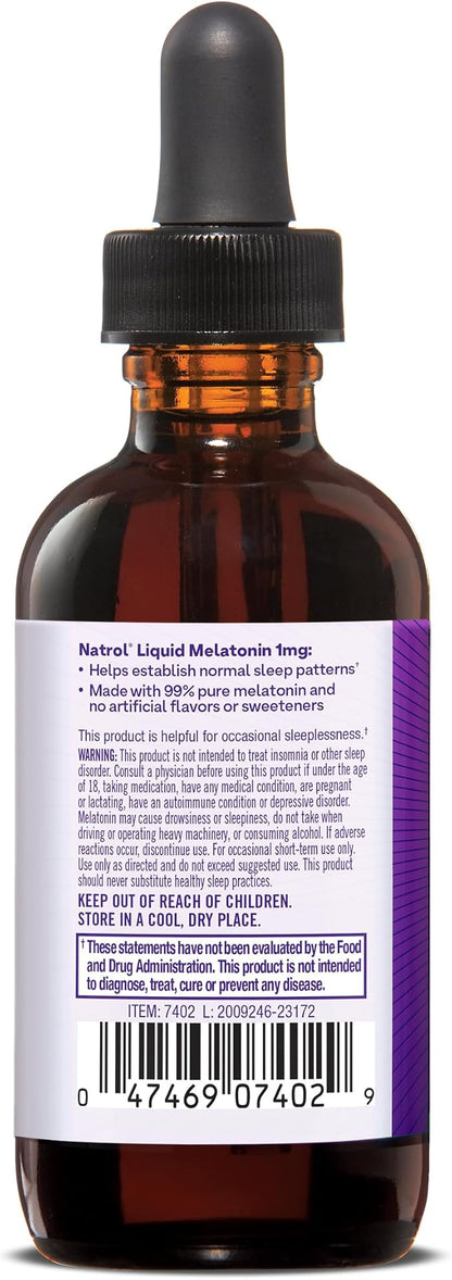 Natrol Liquid Melatonin 1mg, Berry-Flavored Dietary Supplement for Restful Sleep, 2 Fl Oz, 15 Servings