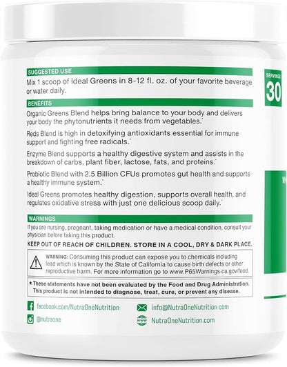 NutraOne Ideal Greens Antioxidant and Nutrient-Rich Superfood Greens Powder Supplement (Chocolate- 30 Servings)