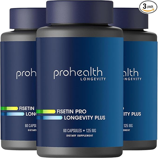 ProHealth Fisetin Supplement Pro Longevity Plus, 60 Capsules (3-Pack), Advanced Formula for Longevity, Brain & Cellular Health