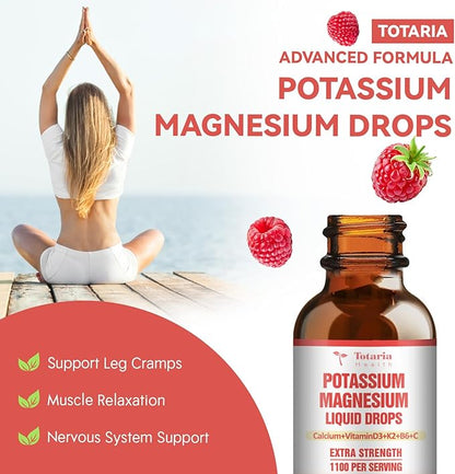 (2 Packs) Potassium Magnesium Supplement Liquid Drops - 200mg Potassium & 600mg Triple Complex Magnesium Glycinate Liquid Citrate Oil High Absorption Potasio Support Bone, Muscle, Leg Cramps