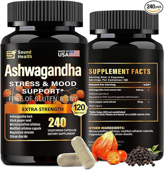 Organic Ashwagandha Capsules Supplement - 7000mg Herb Powder Equivalent per Serving - Immune Support, Hormone Balance - Enhanced Nutrient Absorption - 240 Capsules (120 Servings)