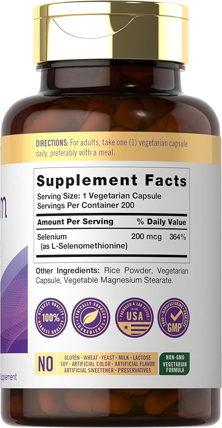Carlyle Yeast Free Selenium Supplement | 200mcg | 200 Capsules | Vegetarian, Non-GMO, and Gluten Free Mineral Formula | L-Selenomethionine | Value Size