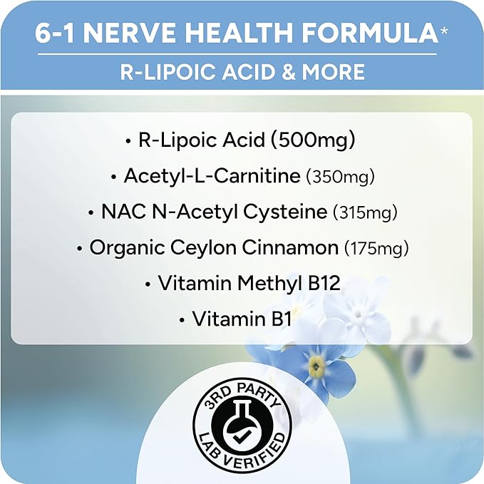 HIGH ABSORPION R-LIPOIC Acid - Supports Nerve Health - Tingling Fingers, Hands, Toes & Feet - Supports Healthy Aging, Cardiovascular Health & Overall Wellbeing* - 60 Vegan Capsules