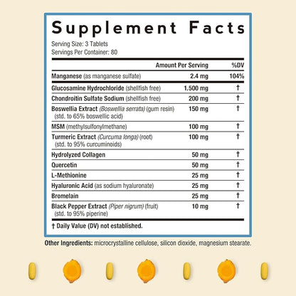 Doctor's Recipes Glucosamine Chondroitin MSM Turmeric Quercetin, Movement Support Supplement for Men & Women, with Black Pepper for High Absorption, Mobility & Flexibility, No Shellfish, 240 Tablets