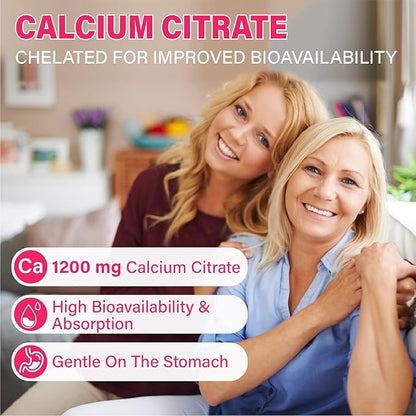 Calcium Citrate Gummies 1200 mg for Adults: Ultimate Absorption Calcium Supplement for Women & Men - Easy to Digest, Vegan, Non-GMO, Gluten Free - Natural Strawberry Flavor