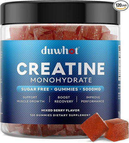 Creatine Monohydrate Gummies for Men, Creatine Monohydrate 5g Chewables for Muscle Growth & Recovery, Vegan, Sugar Free, Mixberry Flavor, 120 Count