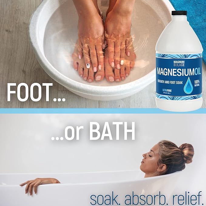 Pure Magnesium Oil - Bulk Size 64 oz - for Use with Magnesium Bath Flakes for Soaking or Refilling Magnesium Oil Spray