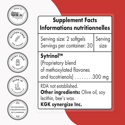 Supersmart - Sytrinol Supplement 300mg per Day (High Absorption) - Citrus Bioflavonoids & Tocotrienols Complex - Palm Fruit Extract | Gluten Free - 60 Softgels