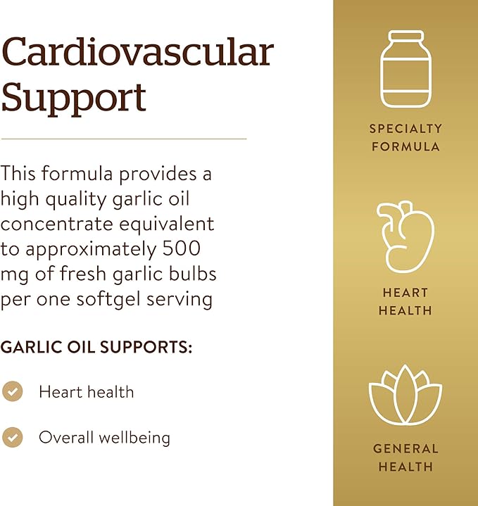 Solgar Garlic Oil Perles, 250 Softgels - Natural Cardiovascular Support - Garlic Oil Concentrate, Reduced Odor - Gluten Free, Dairy Free - 250 Servings