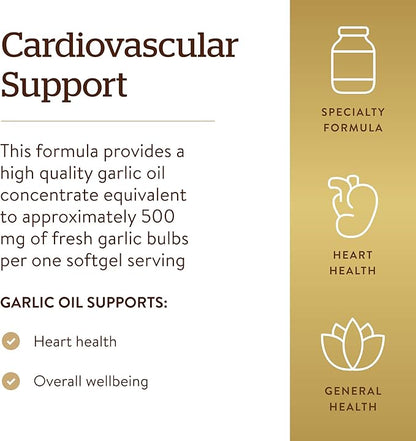 Solgar Garlic Oil Perles, 250 Softgels - Natural Cardiovascular Support - Garlic Oil Concentrate, Reduced Odor - Gluten Free, Dairy Free - 250 Servings