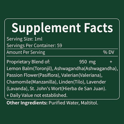 Liquid Drops, Natural Herbal Extract with Lemon Balm Toronjil Support Promotes Relaxation. 2oz