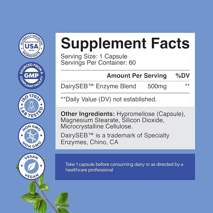 Lactose Intolerance Pills 60 Days Supply - Fast Acting Dairy Digestive Enzymes - Dairy Relief Pills for Digestion, Bloating, Gas and Carb Protein - Digestion Supplement for Lactose Intolerance Relief