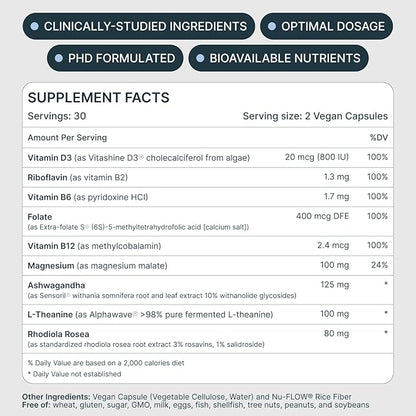CHILL Stress Relief Supplement – Cortisol Supplements for Women & Men - Relaxation & Calm – Magnesium, Ashwagandha, L-Theanine, B Complex – 60 Capsules