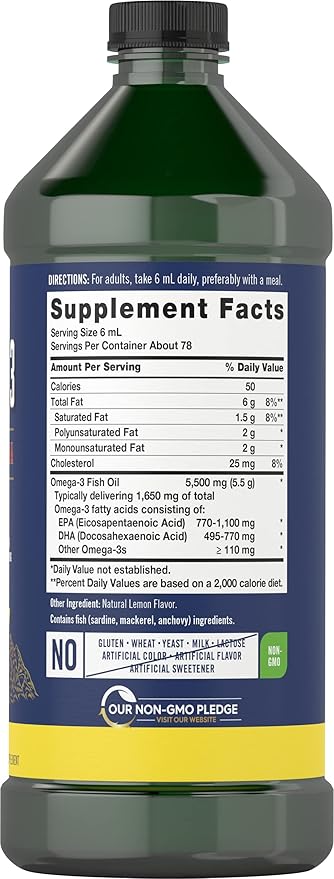 Carlyle Omega 3 Fish Oil Liquid | 1650mg | 32 fl oz (2 x 16oz Bottles) | Lemon Flavor | Non-GMO & Gluten Free Supplement
