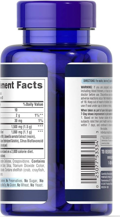 Puritan's Pride 7 Day Formula Joint Soother Glucosamine, Chondroitin, MSM & Boswellia-60 Caplets