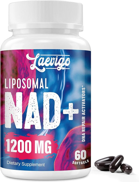 1200mg Liposomal NAD+ Supplement, Ultra Purity Actual NAD Supplement, Enhanced Absorption, Boosting NAD+, Age Defense, Energy, Metabolic Repair, 60 Softgels