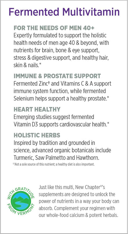 New Chapter Men's Multivitamin, Every Man's One Daily 40+, Fermented with Probiotics + Saw Palmetto + B Vitamins + Vitamin D3 + Organic Non-GMO Ingredients - 24 Count