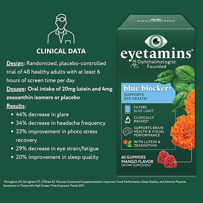 Blue Blocker® Eye Health - 60 Lutein Gummies - Ophthalmologist-Developed - Support Vision, Filter Blue Light & Help Eye Strain - Promotes Sleep, Focus Eyesight – Vegan & Non-GMO Formula