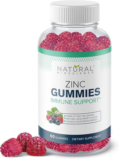 Zinc Gummies 50mg - High Potency Immune Support, Skin Health, Antioxidant, Daily Zinc Supplement for Adults, Vegan, Gluten-Free, Non-GMO, Chewable Zinc Citrate Gummies, 60 Gummies