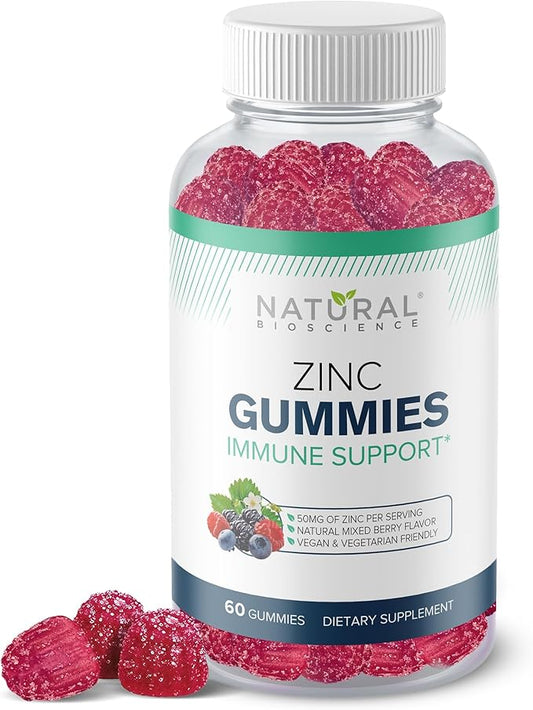 Zinc Gummies 50mg - High Potency Immune Support, Skin Health, Antioxidant, Daily Zinc Supplement for Adults, Vegan, Gluten-Free, Non-GMO, Chewable Zinc Citrate Gummies, 60 Gummies