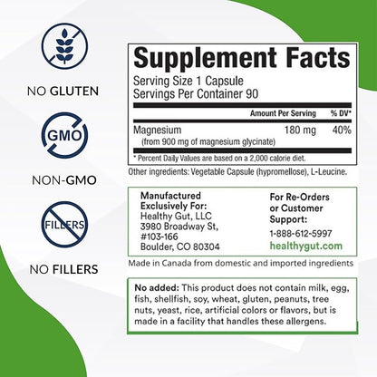 Magnesium-HP | Ultra Pure Glycinate with Zero Fillers | 180 mg Magnesium Glycinate | 90 Servings