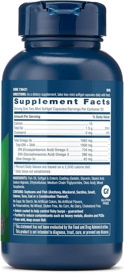 GNC Triple Strength Fish Oil Mini Omega 3 Supplement, 1000mg EPA and DHA, Supports Heart, Brain, Skin, Eye and Joint Health, 60 Mini Softgels
