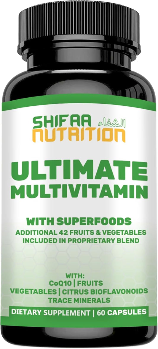 Halal Multivitamins for Women, Men & Adults, 30 Servings | Iron, Vitamin A, B6, B12, Biotin, Niacin, C, D3, E, Zinc, Calcium, Folic Acid, CoQ10 | Halal Vitamins
