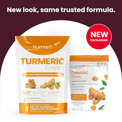 HumanN Turmeric Chews Supplement – Clinically Studied High Absorption Curcumin Complex - Orange Citrus Flavor – from SuperBeets Makers – Joint Health – 30 Count