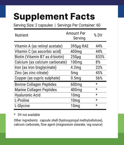 Nutri-Align Multi Collagen | 120 Collagen Peptides Capsules - 600mg Bovine Collagen & 400mg Marine Collagen per Serving | Collagen for Women Hair, Skin & Nails with Vitamins & Amino Acids | Sugar Free