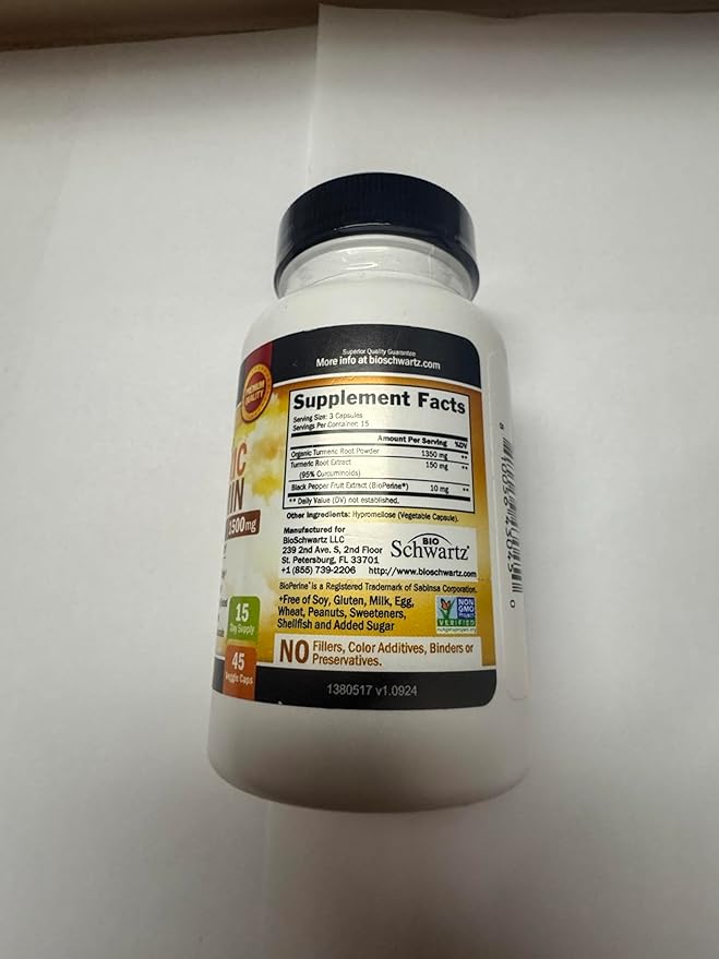 Turmeric Curcumin with Black Pepper Extract 1500mg - High Absorption Ultra Potent Turmeric Supplement with 95% Curcuminoids and BioPerine - Non GMO Tumeric Capsules for Joint Support - 45 Capsules
