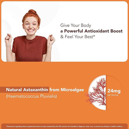 Chewable Astaxanthin Gummies - Natural Astaxanthin 24mg Antioxidant Supplement - Vegan, Non-GMO, Sugar-Free, Gluten-Free, Soy-Fee, 3rd Party Lab Tested - 2 Month Supply (60 Gummies)