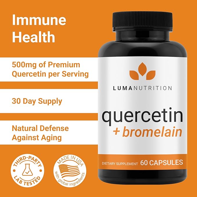 Luma Nutrition Quercetin 500mg - Quercetin with Bromelain Supplement - Antioxidant - Immune Support - Vegan & Gluten-Free - 60 Capsules