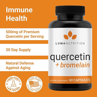 Luma Nutrition Quercetin 500mg - Quercetin with Bromelain Supplement - Antioxidant - Immune Support - Vegan & Gluten-Free - 60 Capsules