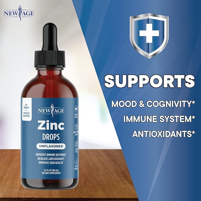 Liquid Zinc Drops for All Ages by NEW AGE - Zinc Sulfate for Immune Support, Vegan, Non-GMO & Gluten Free, 60 Day Supply, 2-Pack