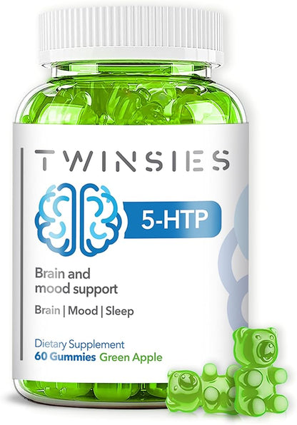 5-HTP Supplement 200mg Calm Gummies for Sleep Mood & Brain Health Support – L-Tryptophan 60 Green Apple Sleep Gummies for Adults – Gluten-Free & Non-GMO