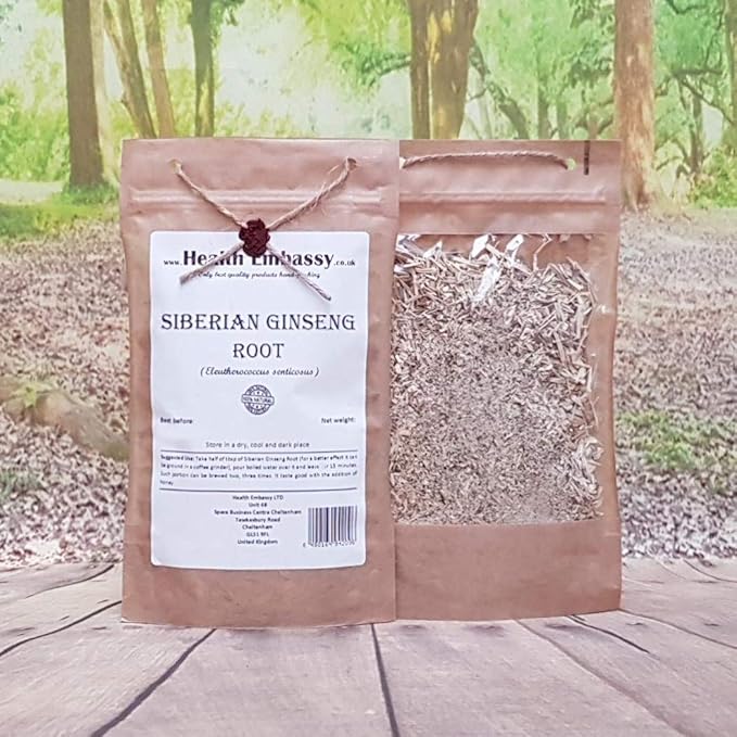 Health Embassy Siberian Ginseng Root Cut Tea | Eleutherococcus senticosus | Herbal Tea (100g)