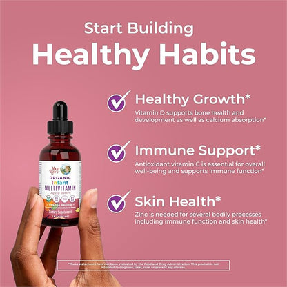 MaryRuth Organics Multivitamin with Iron for Infants | USDA Organic | Liquid Drops for Babies 6-12 Months | Immune Support & Overall Wellness | Vegan | Non-GMO | Gluten Free | 2 Fl Oz