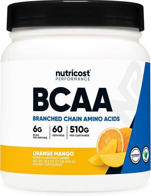 Nutricost BCAA Powder (Orange Mango, 60 Servings) - 2:1:1 Optimal Ratio, Gluten Free, Non-GMO, Vegetarian