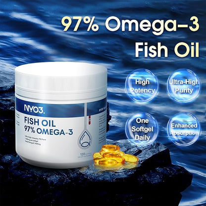 Omega 3 Fish Oil 1500mg with DHA & EPA Fatty Acids, 97% Omega 3 Supplement 120 Softgel –Burpless for Heart, Brain & Joint Health