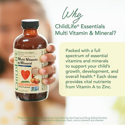 CHILDLIFE ESSENTIALS Kids Multivitamin & Mineral - Kids Vitamins, Liquid Multivitamin for Kids, Toddler Multivitamins, Liquid Vitamins, Baby Multivitamin - Natural Orange & Mango, 8 Fl Oz (Pack of 1)