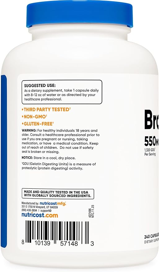 Nutricost Bromelain Capsules (240 Capsules) - 550 MG Per Serving, Vegan, Non-GMO, GMP Compliant