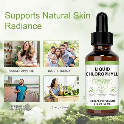 Chlorophyll Liquid Drops, Vegan Chlorophyll Liquid Drops, Body Deodorant & Gut Support Healthcare Liver, Digestion & Immune System, Natural Mint Flavor, 2 Fl Oz (59 Ml)