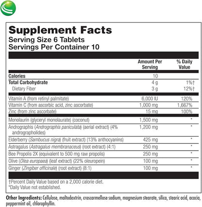 Nutra Biogenesis CompliVir - Monolaurin and Zinc Supplement for Men and Women, Immune Support for Adults with Vitamin C, Olive Leaf Extract, and Elderberry - 60 Tablets