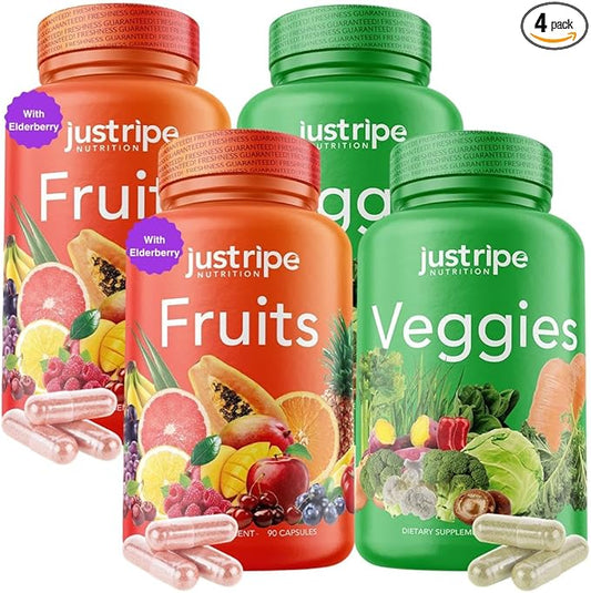 Fruits and Veggies Supplement - 90 Fruit and 90 Vegetable Capsules - 100% Whole Natural Superfood - Filled with Vitamins and Minerals - Supports Energy Levels (2 Pack)