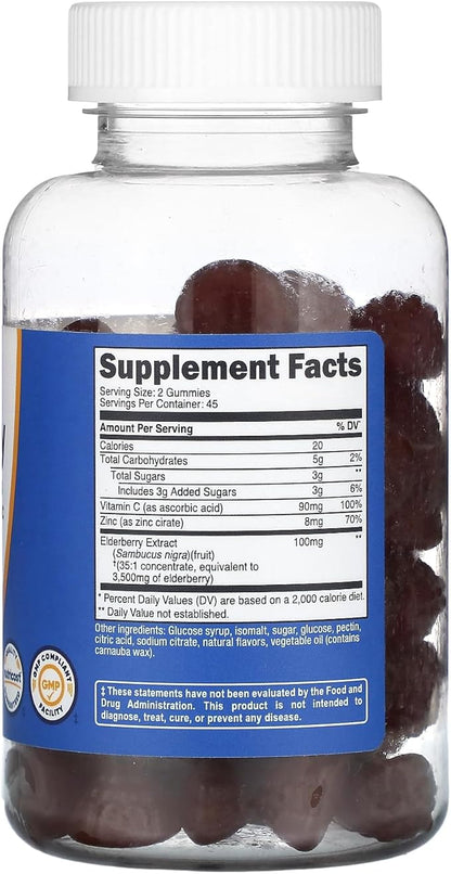Nutricost Elderberry Gummies with Vitamin C & Zinc 90 Gummies - Gluten Free, Vegetarian