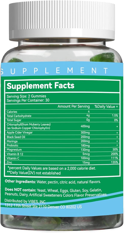 2 Pack Chlorophyll Gummies for Body Odor Deodorant*, Sugar Free Chewable Chlorophyll for Immune Support Women Vegan Non-GMO, 120 Count